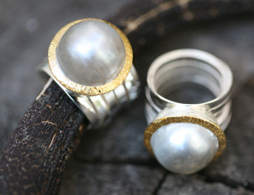 pearl, 24ct gold and silver ring